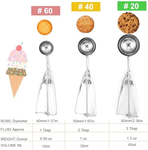 Cookie Scoop Set 3Pcs 18/8 Stainless Steel for Ice Cream & Dough Gift