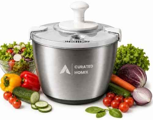 Stainless Steel Salad Spinner Large Capacity 6L – Hand Crank Vegetable