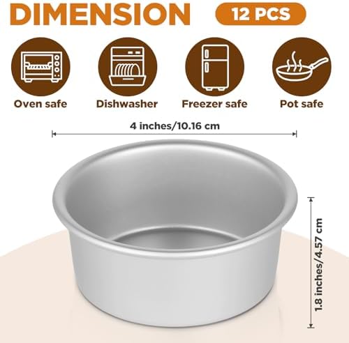 12 Pcs 4 Inch Round Cake Pans, Nonstick Aluminum Mini Cake Pans for