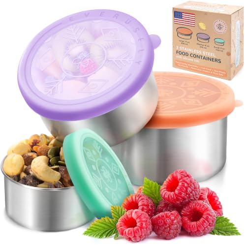 Stainless Steel Snack Containers, 3 Pack, Sorbet, Leakproof Silicone