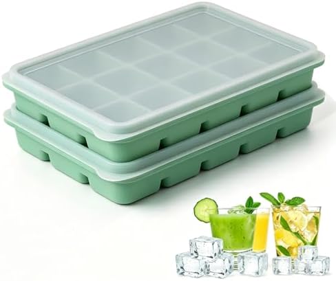 Ice Cube Trays with Lid, 2 Packs 30 Cubes Durable Stackable Flexible