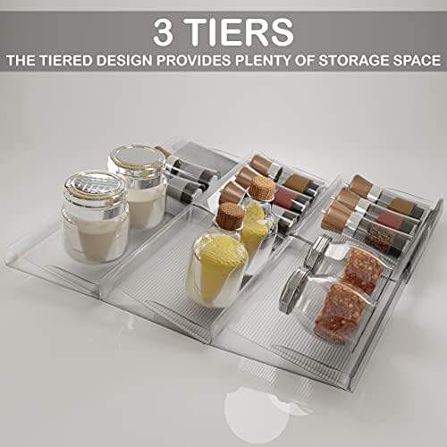 BaHoki Essentials 3 Tier Spice Rack- Kitchen Drawer Organizer - Clear