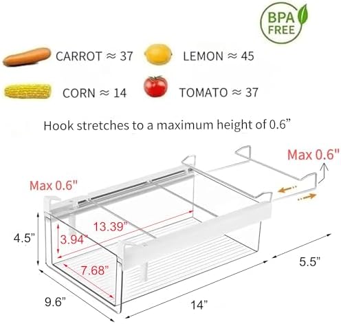 vacane Upgraded Refrigerator Drawers Organizer - Pull Out Fridge Bins