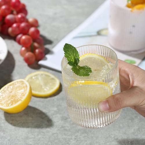 Drinking Glasses Set of 6, 10 oz Highball Glasses, Vintage Glassware