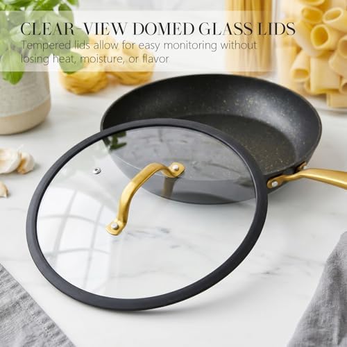 Nonstick Frying Pan Set with Silicone Glass Lids, 2-Piece 9.5inch 11inch Non Stick Granite Skillets with Hot Handle,Chef's Pan,Cooking Pan,Oven Safe Pots, Gas Induction Compatible