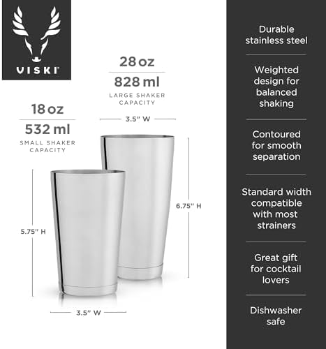 Viski Stainless Steel Shaker Tins for Cold Brew Cocktails, Margarita