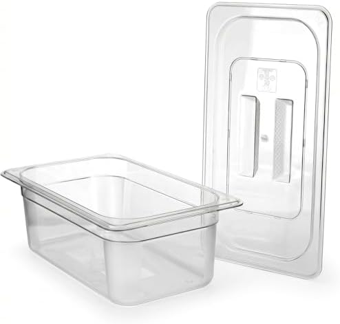 6 Pack 1/3 Size Plastic Clear Food Pans with Lids, 4 Inch Deep