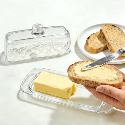 Clear Glass Butter Dish with Lid, Covered Crystal Butter Stick Holder