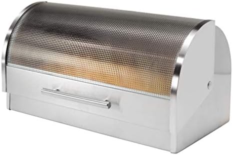 Oggi Stainless Steel Roll Top Bread Box for Kitchen Countertop with Tempered Glass Lid - Fits Multiple Large Loaves of Bread and Other Freshly Baked Goods Including Cookies, Bagels, Muffins