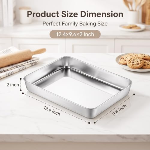 Herogo 121⁄3 x 93⁄4 x 2 Inch Deep Stainless Steel Baking Pan Set of 3