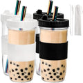 Youeon 4 Pack 24 Oz Reusable Boba Cups with Lids and Straw, Iced