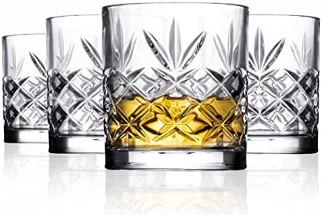 Royalty Art Kinsley Whiskey Glasses, Set of 4, 10.6 oz Crystal