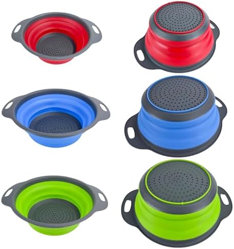 Collapsible Colander Set of 3 Round Silicone Kitchen Strainer Set