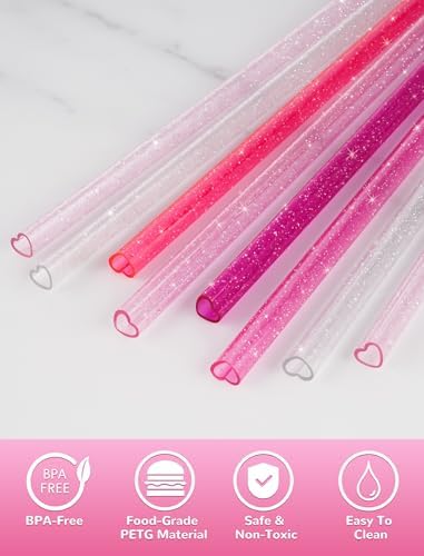NiHome 12" Reusable Heart Shaped Straws Fit for Stanley Tumbler