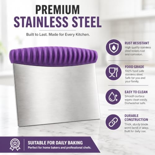 Stainless Steel Dough Scraper with Non-Slip Silicone Grip, Heavy Duty