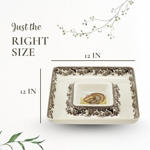 Spode – Woodland – Square Chip and Dip Serving Set - Turkey
