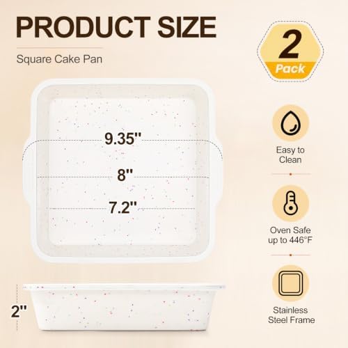 Vinino 8 x 8 Inch Silicone Brownie Pan, 2 Pack Square Mold with Steel
