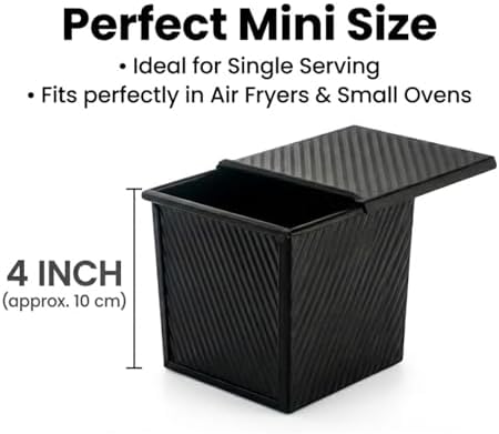 Mini Pullman Loaf Pan with Lid, 2-Pack 4 Inch Pan, Black