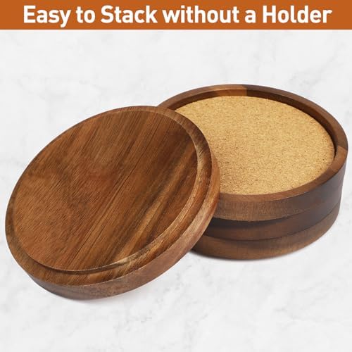 Stackable Wood Absorbent Cork Coaster Set of 4 for Drink, Home Decor