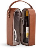 Bey-Berk Vino Brown Leather Double Wine Caddy, Two-Bottle Travel Case