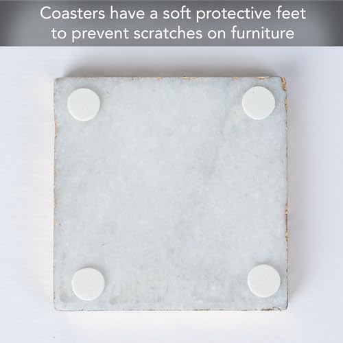 Thirstystone Square White Marble/Gold Edged Coasters (Set of 4)