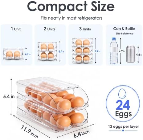 SMRCAD 24-Egg Holder for Fridge, Auto-Rolling