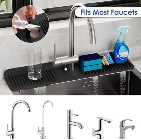 24-Inch Silicone Faucet Mat for Kitchen Sink Splash Guard, 7° Slope