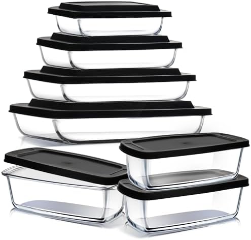 EATEX 7-Pack Glass Food Storage Containers with Lids