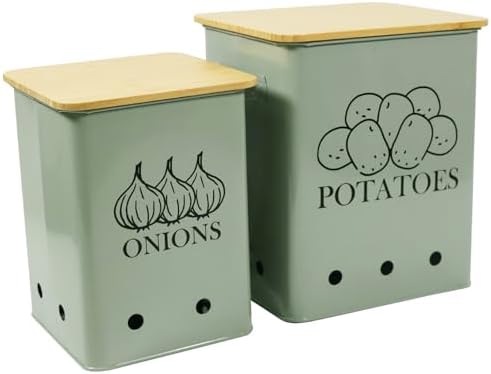 Kitchen Vegetable Storage Tins Set of 2, Onion and Potato Storage Bins