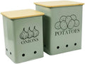 Kitchen Vegetable Storage Tins Set of 2, Onion and Potato Storage Bins