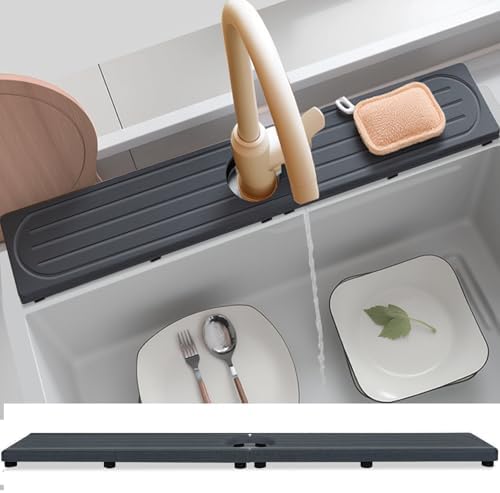 Fast Drying Stone Faucet Mat for Kitchen Sink with Raised Feet, Water
