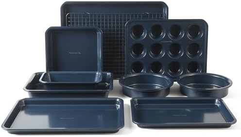 Calphalon Legacy 10-Pieces Nonstick Bakeware Set PFOA-Free, Baking Sheet Set, Baking Pans Set, Carbon Steel Bakeware Pans Collection, High-Heat Oven Safe, for Cookies, Cakes, and Muffins -Navy Blue