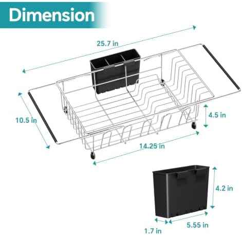 Simple Trending Adjustable Dish Drying Rack in Sink with Utensil Holde