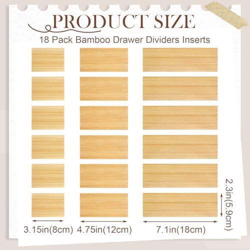 18 Pack Bamboo Drawer Dividers Inserts 3 Sizes Adjustable for Drawer