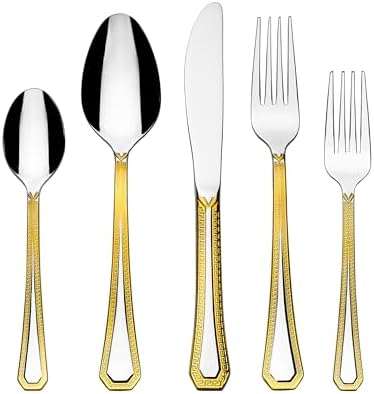 'Greek Key' 75-pc Luxury Flatware Set, Dining Silverware Cutlery