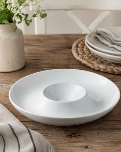 LAUCHUH Chip & Dip Serving Set of 1, Porcelain Divided Serving