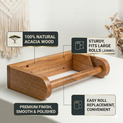 Acacia Wood Paper Towel Holder, Under Cabinet Wall Mount