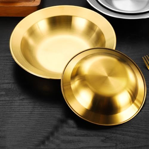 2 PCS Unbreakable Stainless Steel Gold Pasta Bowls Wide Rim Salad