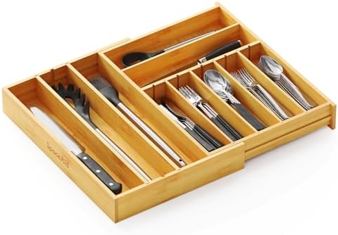 SpaceAid 2.5" High Bamboo Silverware Drawer Organizer with Labels