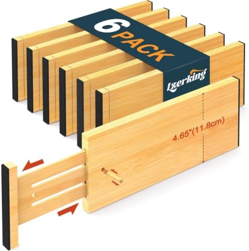 Lzerking Bamboo Drawer Dividers 4.65" High, Adjustable Dresser Drawer