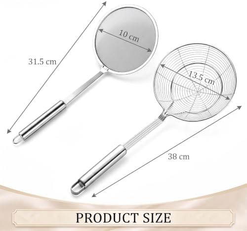 2PCS Stainless Steel Spider Strainer Set, Wire Mesh Skimmer Spoon for