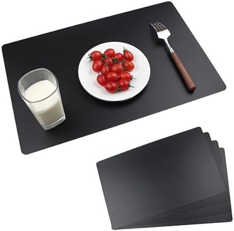 Black Placemats Set of 4 wipeable Washable Wipe Clean Rectangle Table