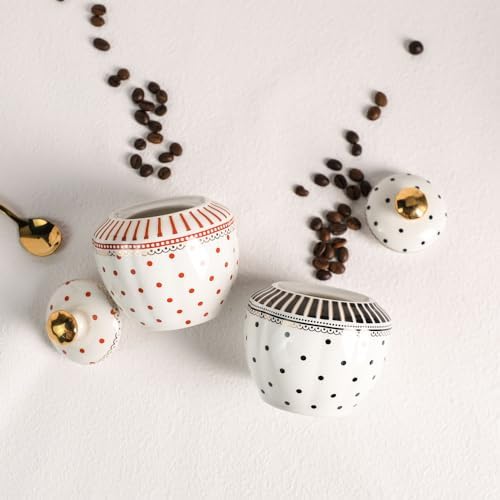 Polka Dot Ceramic Creamer and Sugar Bowl Coffee Serving Set