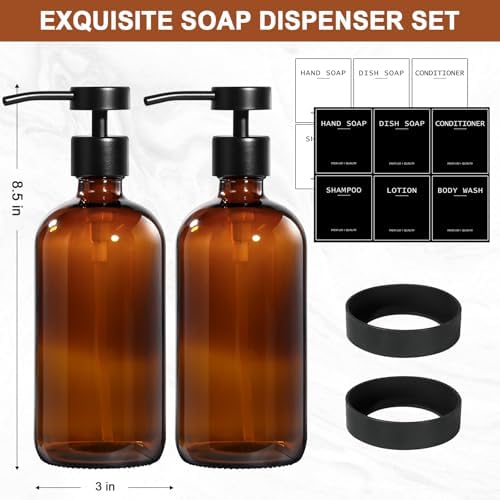 RYTOXILO Hand Soap Dispensers, 2 Pack, Amber Glass