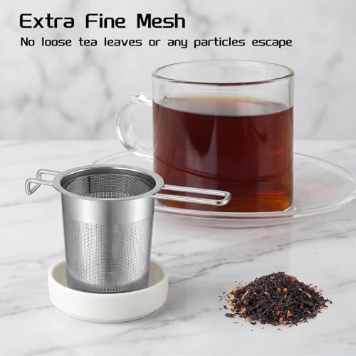 2 Pack Tea Infuser Set with Ceramic Dish, Extra Fine Mesh