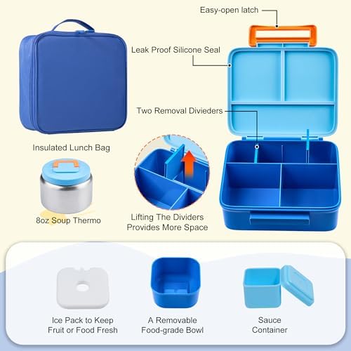 Bento Lunch Box for Kids with Thermo, Leakproof Bento Box with 8oz
