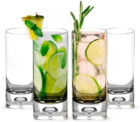 LEMONSODA Crystal Bubble Base Collins Highball Glass, Set of 4, 12oz