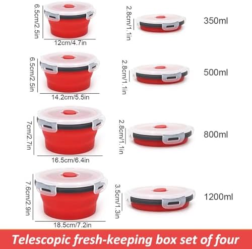 Gcroet 4Pcs Collapsible Bowls 5/6/7/8 Inch Round Silicone Collapsible