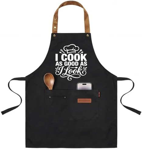 INNORU I Cook as Good as I Look Sign Apron with Pockets, Funny Cooking