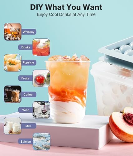 Ice Cube Tray with Lid and Bin – Round Ice Cube Trays for Freezer